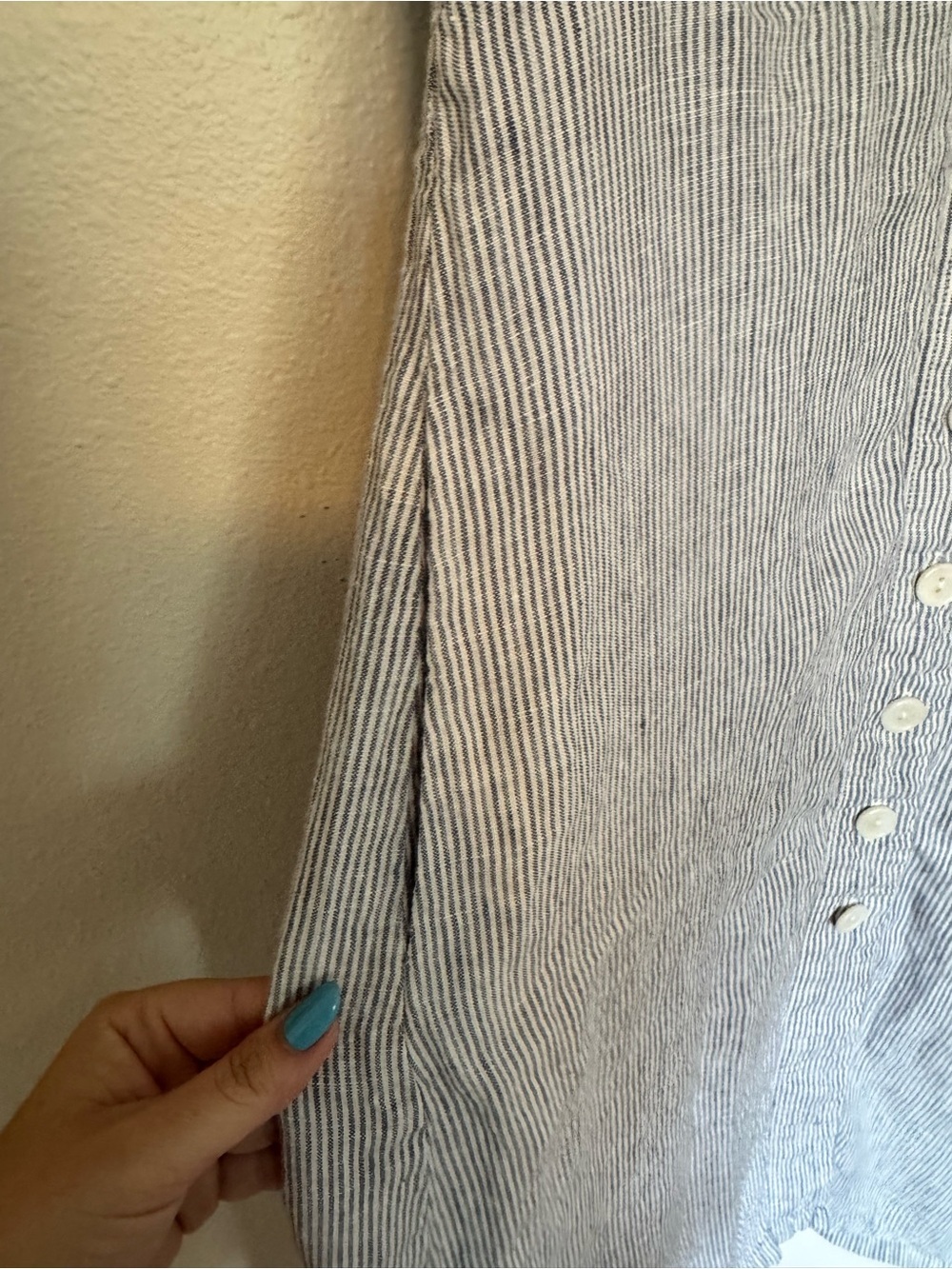 Quince 100% European Linen Button Front Dress Blue White Stripe XS EUC (No Belt) - Picture 5 of 6